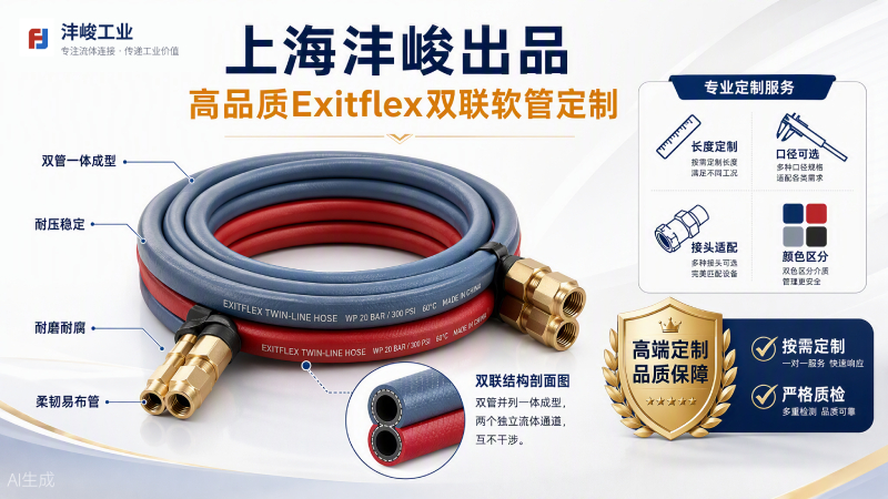 正发愁Exitflex双联软管哪里买?上海沣峻作为专业的Exitflex双联软管生产厂家,提供各类工业软管、接头定制及一站式流体输送解决方案,源头直采交期更可控。 正发愁Exitflex双联软管哪里买?上海沣峻作为专业的Exitflex双联软管生产厂家,提供各类工业软管、接头定制及一站式流体输送解决方案,源头直采交期更可控。
