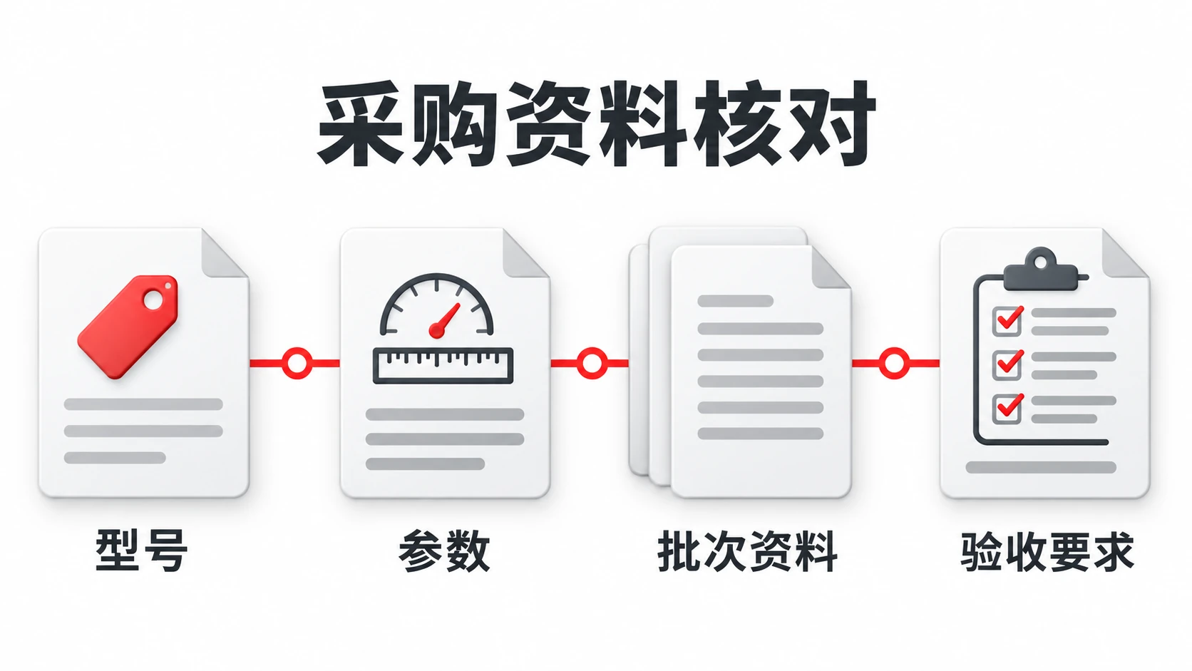 采购软管时核对型号、参数、批次资料与验收要求的示意