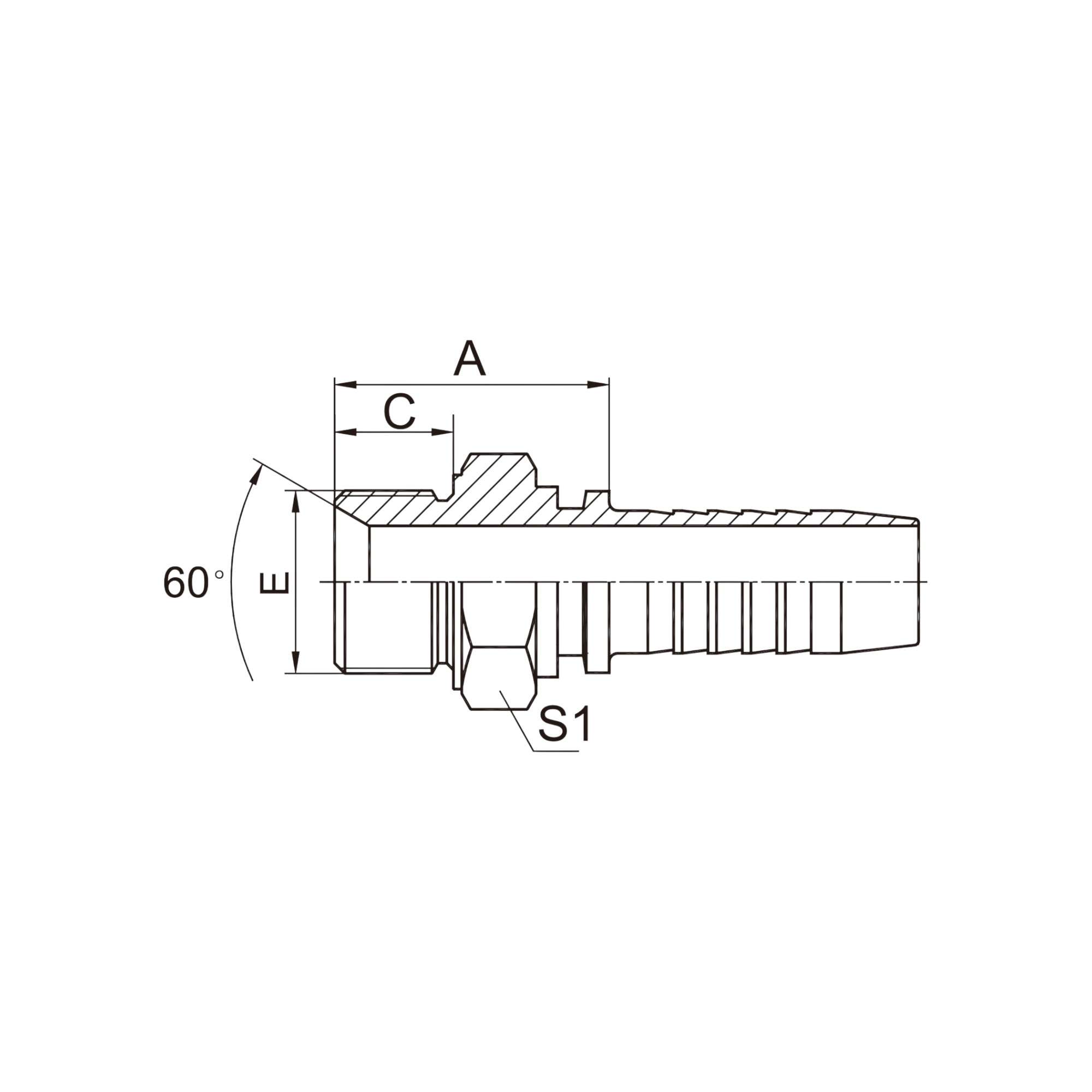 公制外螺纹60°内锥面或六角端面用组合垫密封的双用接头  10611-XX-XX