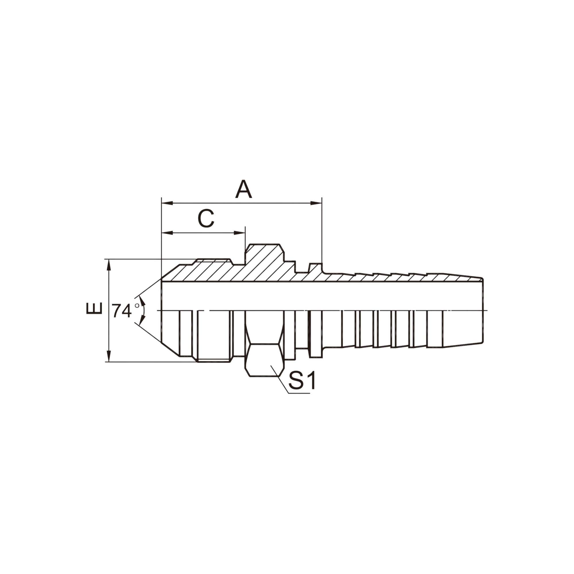 国标公制外螺纹74°外锥面  10711-XX-XX