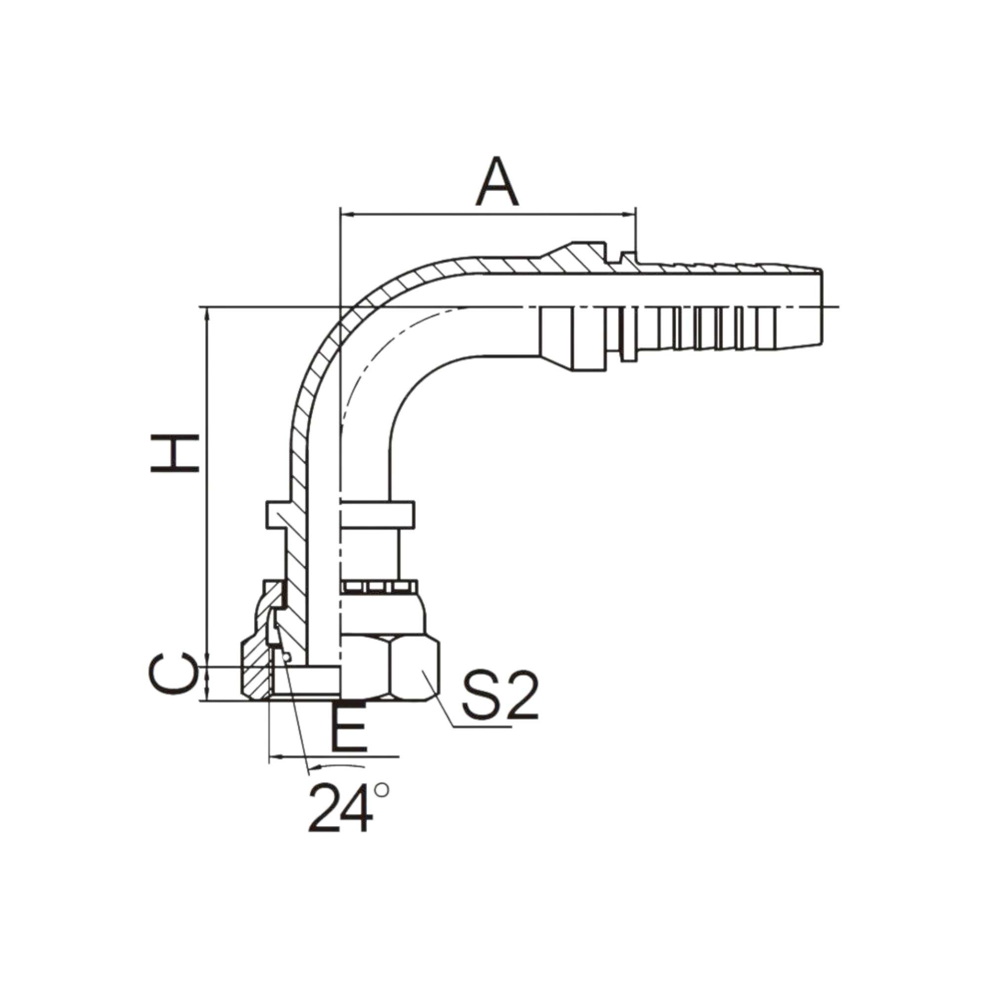 90°公制内螺纹 24°锥带O形圈重系列  20591-XX-XX