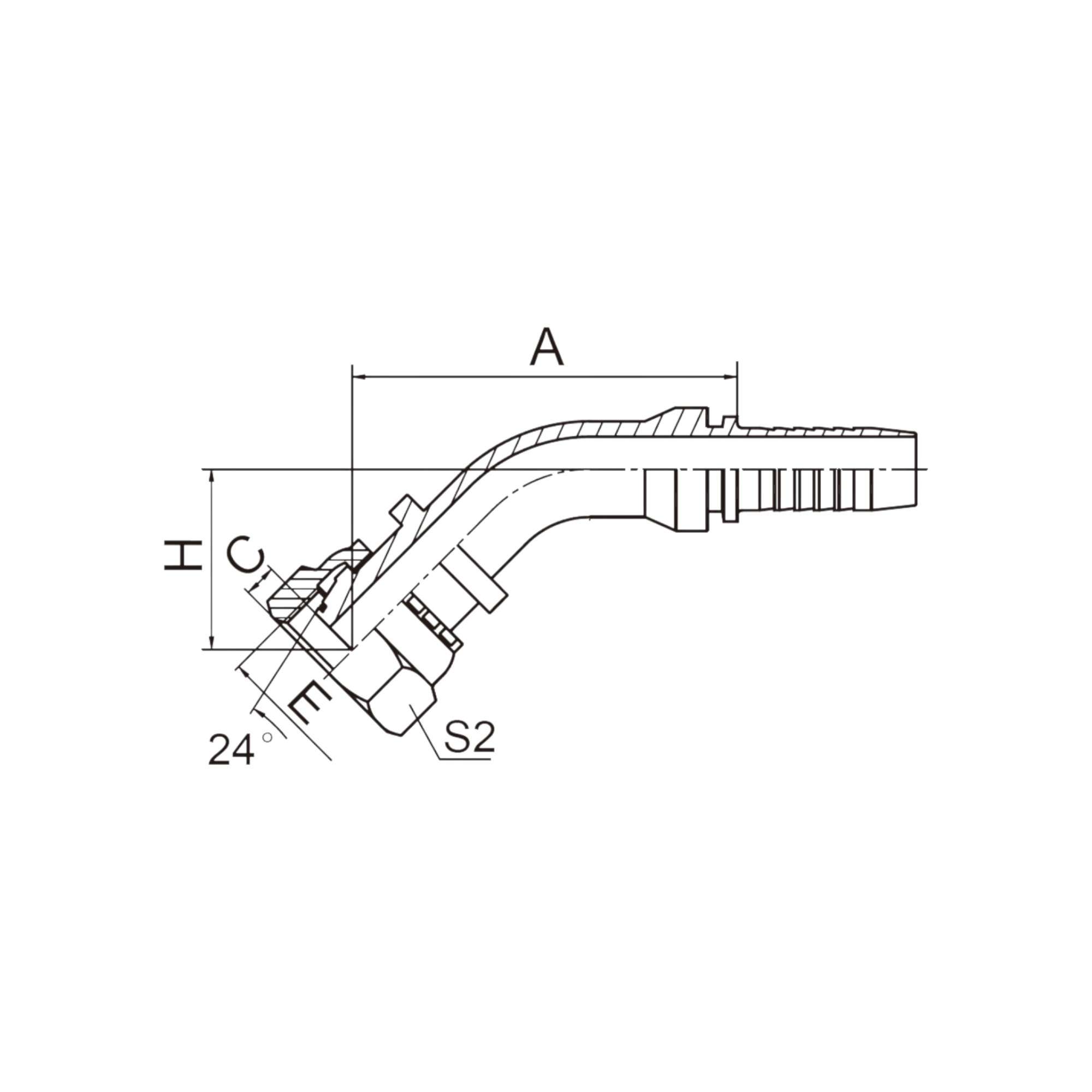 45°公制内螺纹24°锥带O形圈重系列  20541-XX-XX
