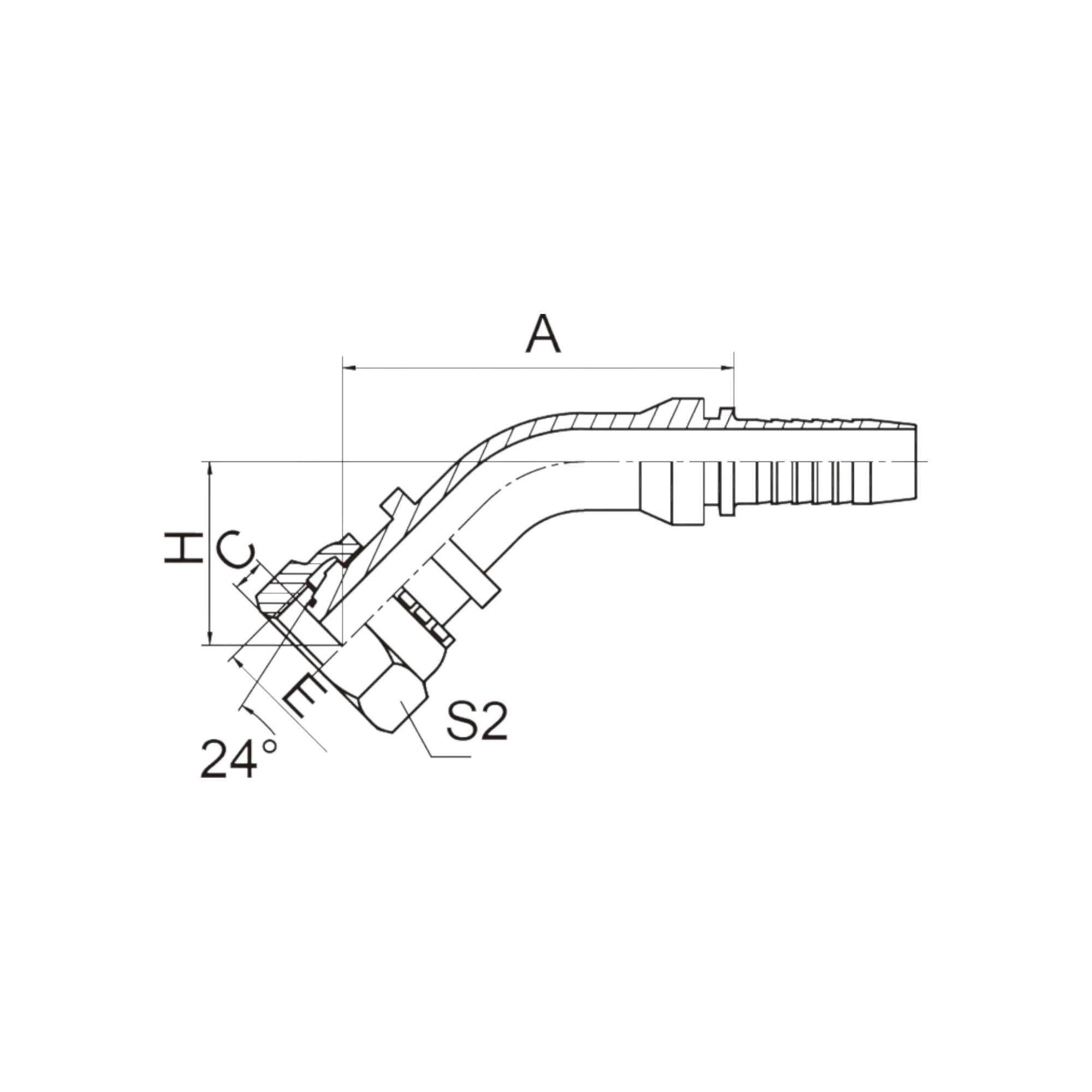 45°公制内螺纹24°锥带O形圈轻系列  20441-XX-XX