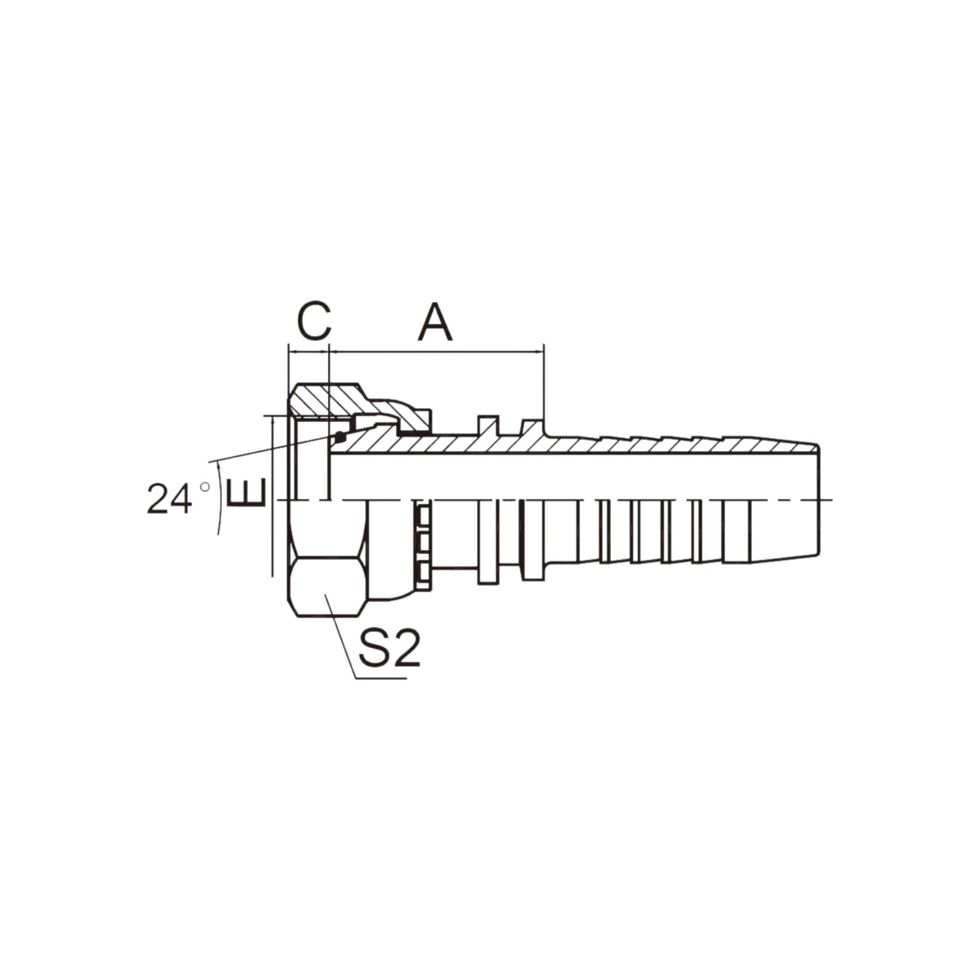 公制内螺纹24°锥带O形圈轻系列  20411-XX-XX