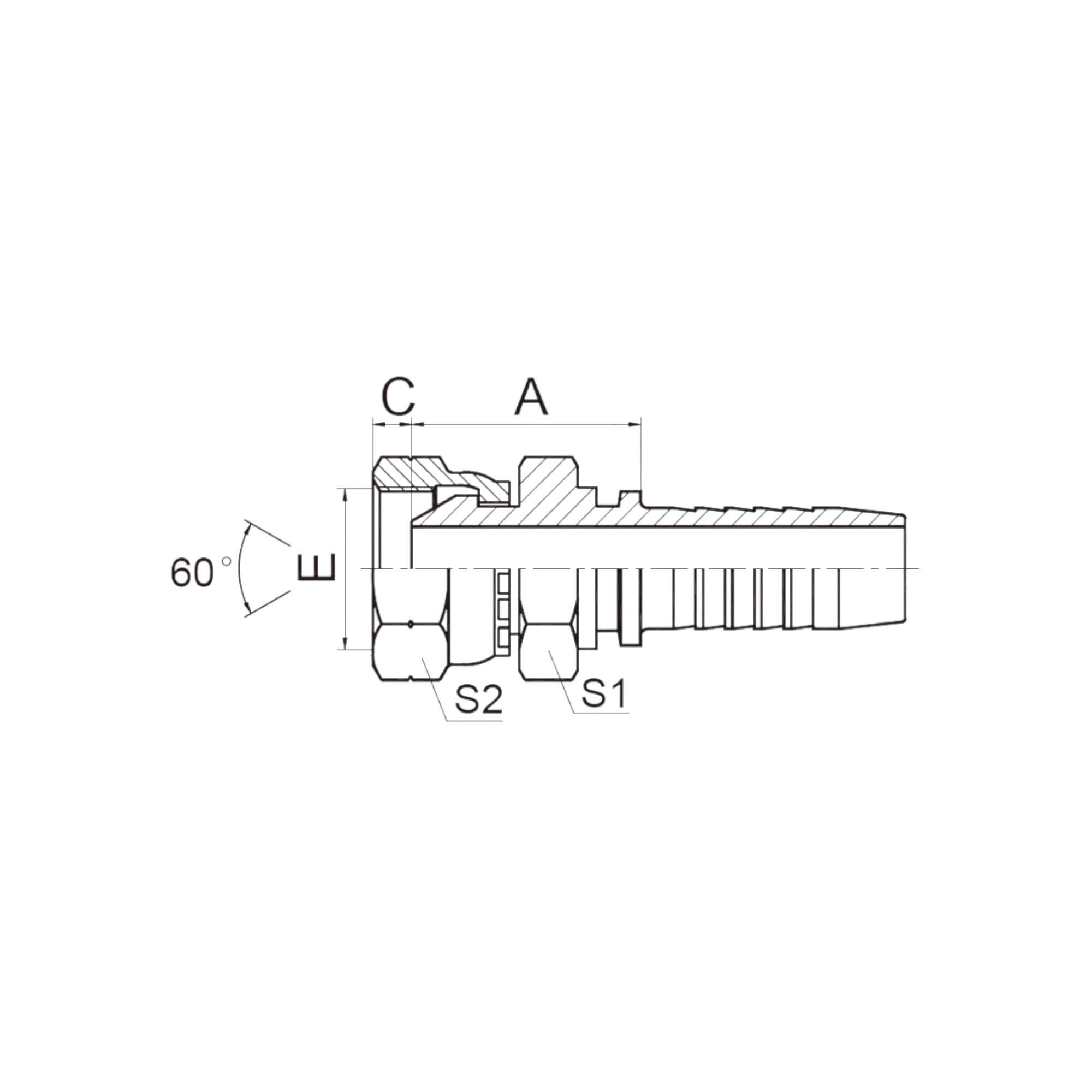 英管内螺纹60°外锥面双六角  22611D-XX-XX