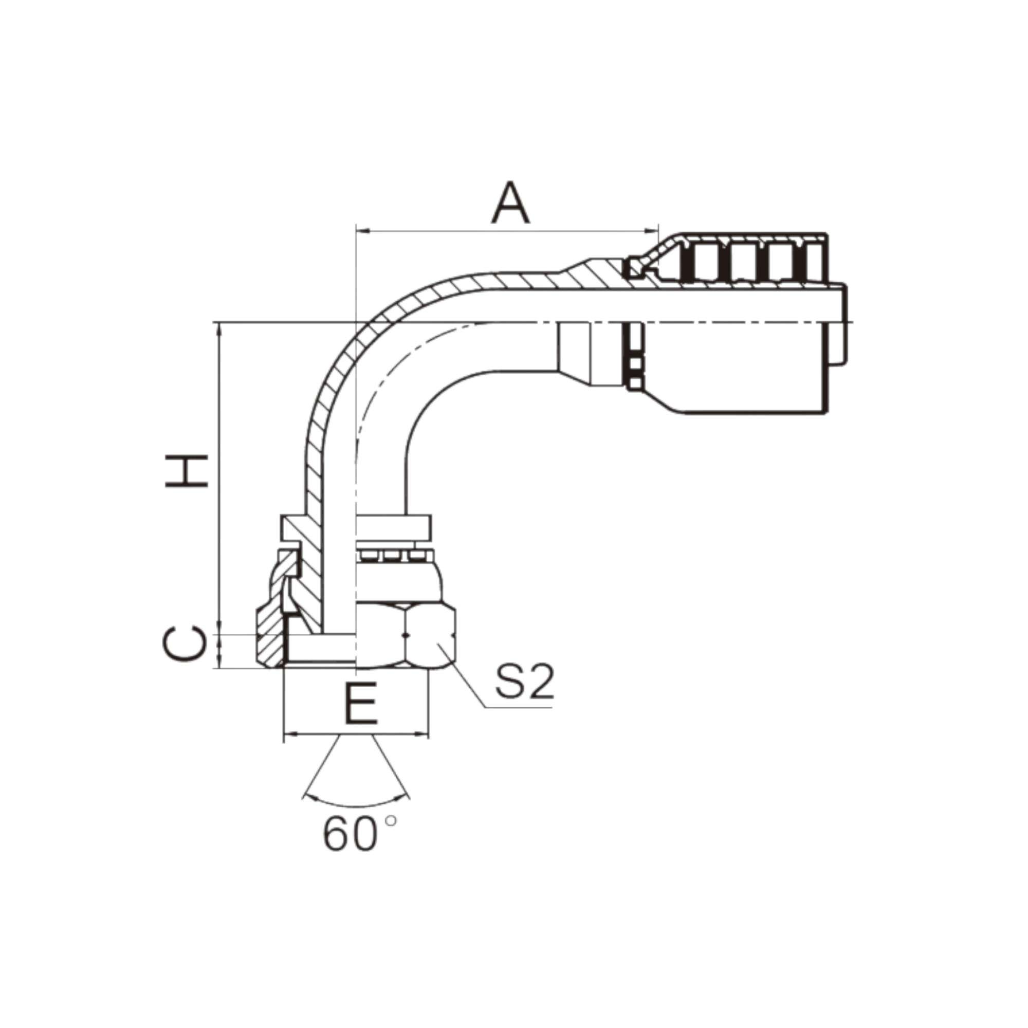 22691-RW 90° 英管内螺纹60°外锥面