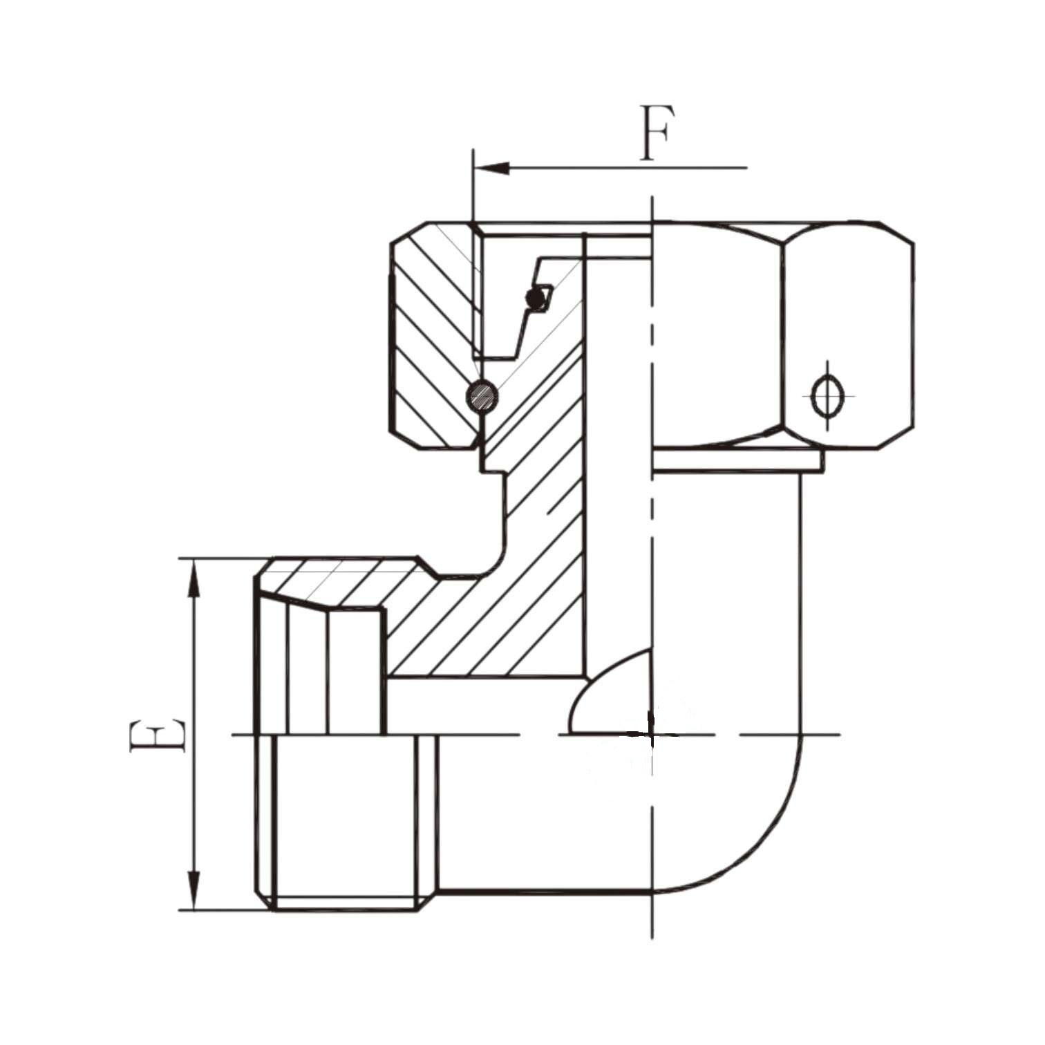 公制外螺纹24°锥/公制内螺纹24°锥90°弯 2C9-2D9