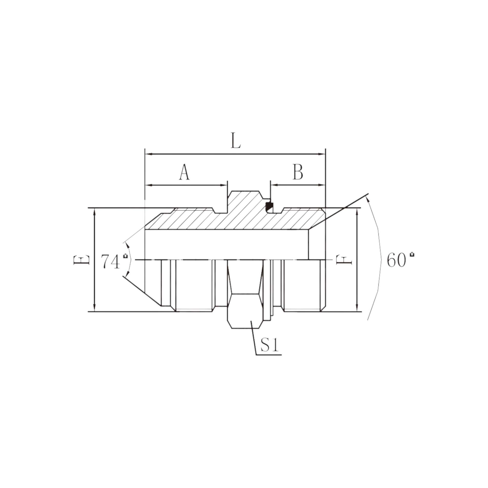 JIC外螺纹74°外 锥 /英管外螺纹胶垫密封  1JB-WD