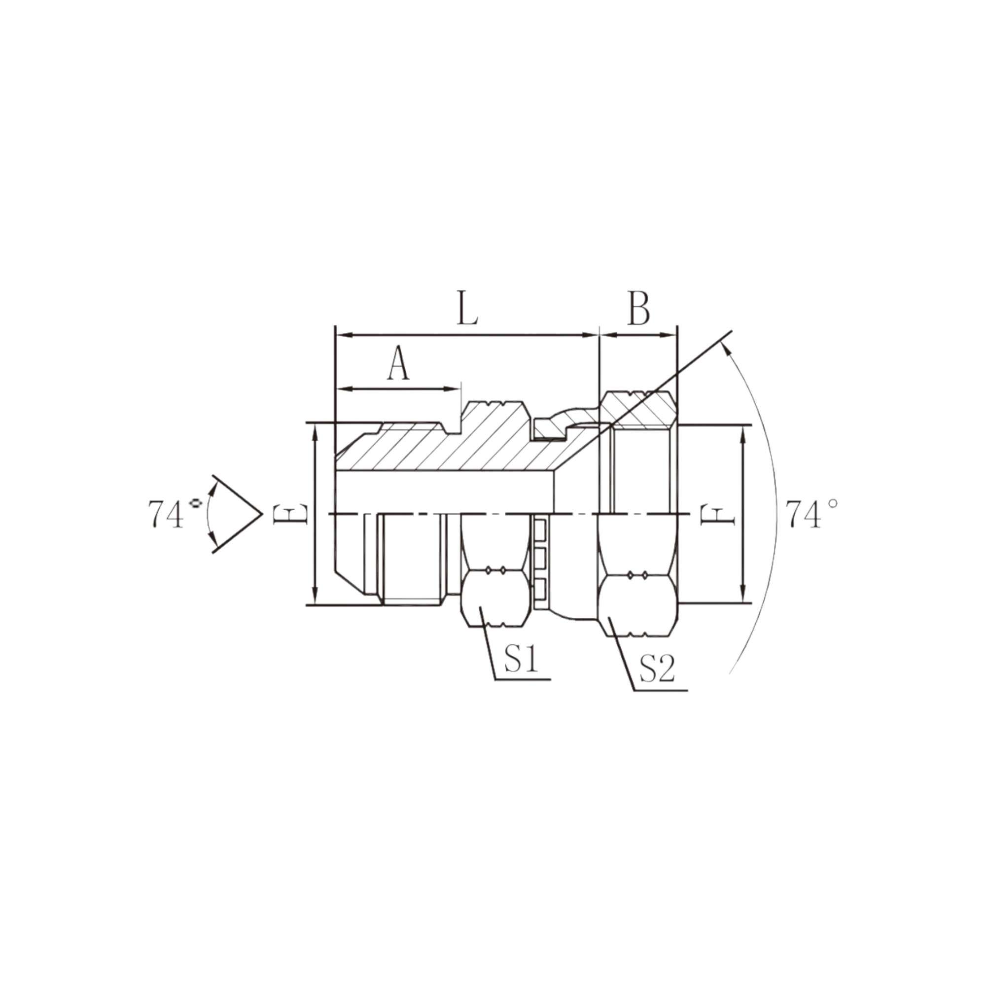 美制JIC外螺纹74°外锥/JIC内螺纹74°内锥   2J