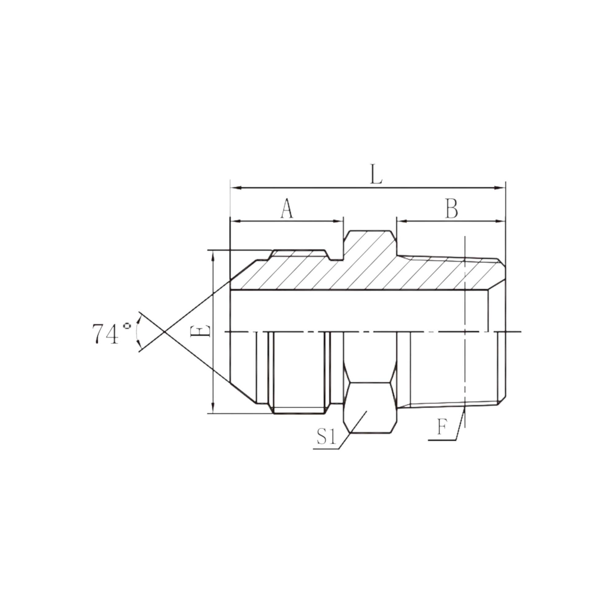 JIC外螺纹74°外锥/布锥管外螺纹  1JN