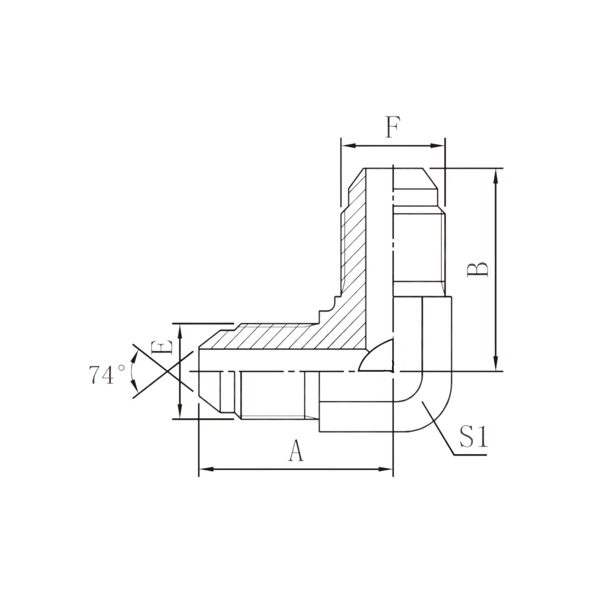美制JIC外螺纹74°外锥 90° 弯  1J9